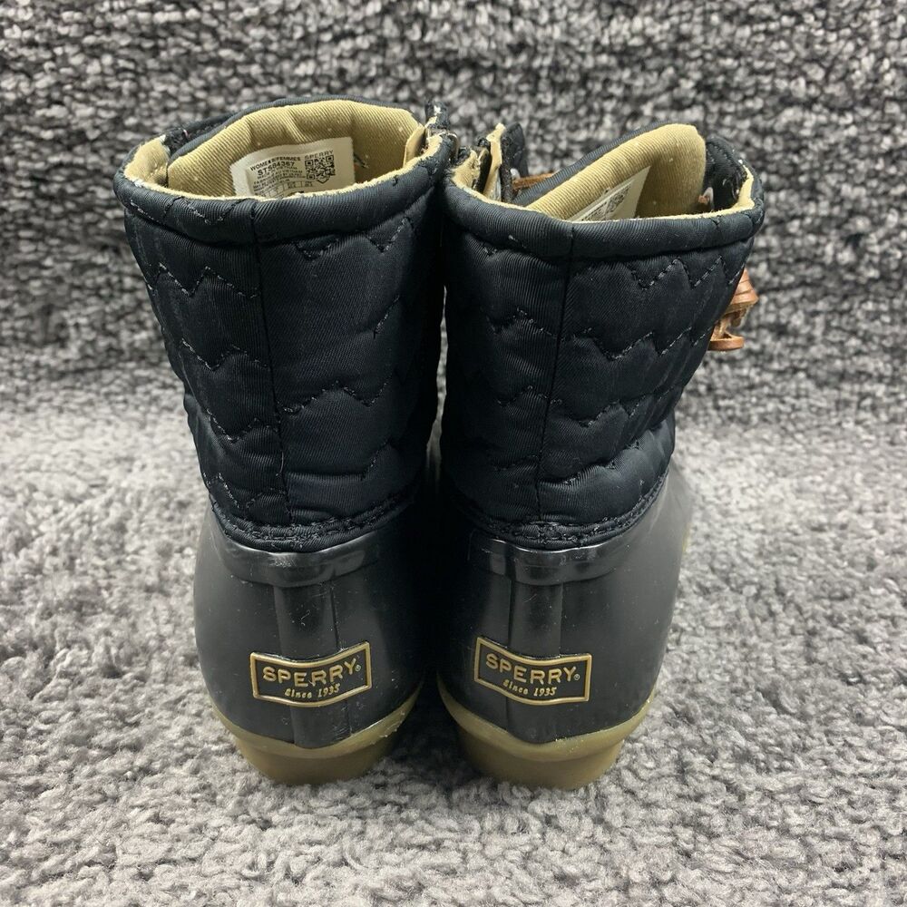 Sperry Duck Boots Black Saltwater Quilted Chevron Womens Size 9.5 - Picture 2 of 8